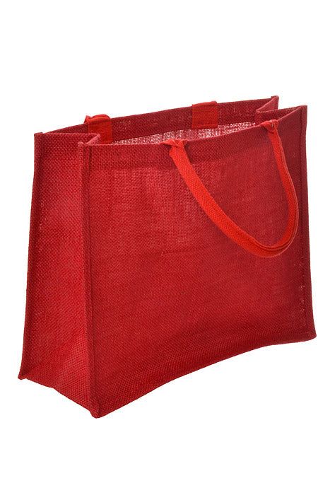 15.5" X 12" X 6" Burlap Tote Bag Red