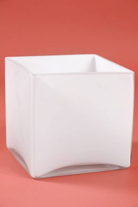 7" X 7" X 7" Cube Glass Vase White
