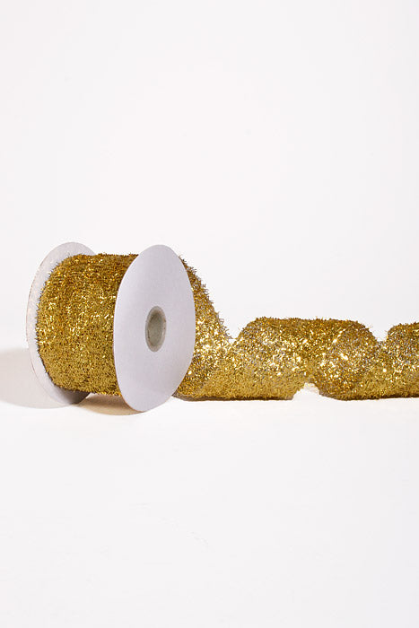 2.5" X 10Yds Wired Long Confetti Metallic Ribbon Gold