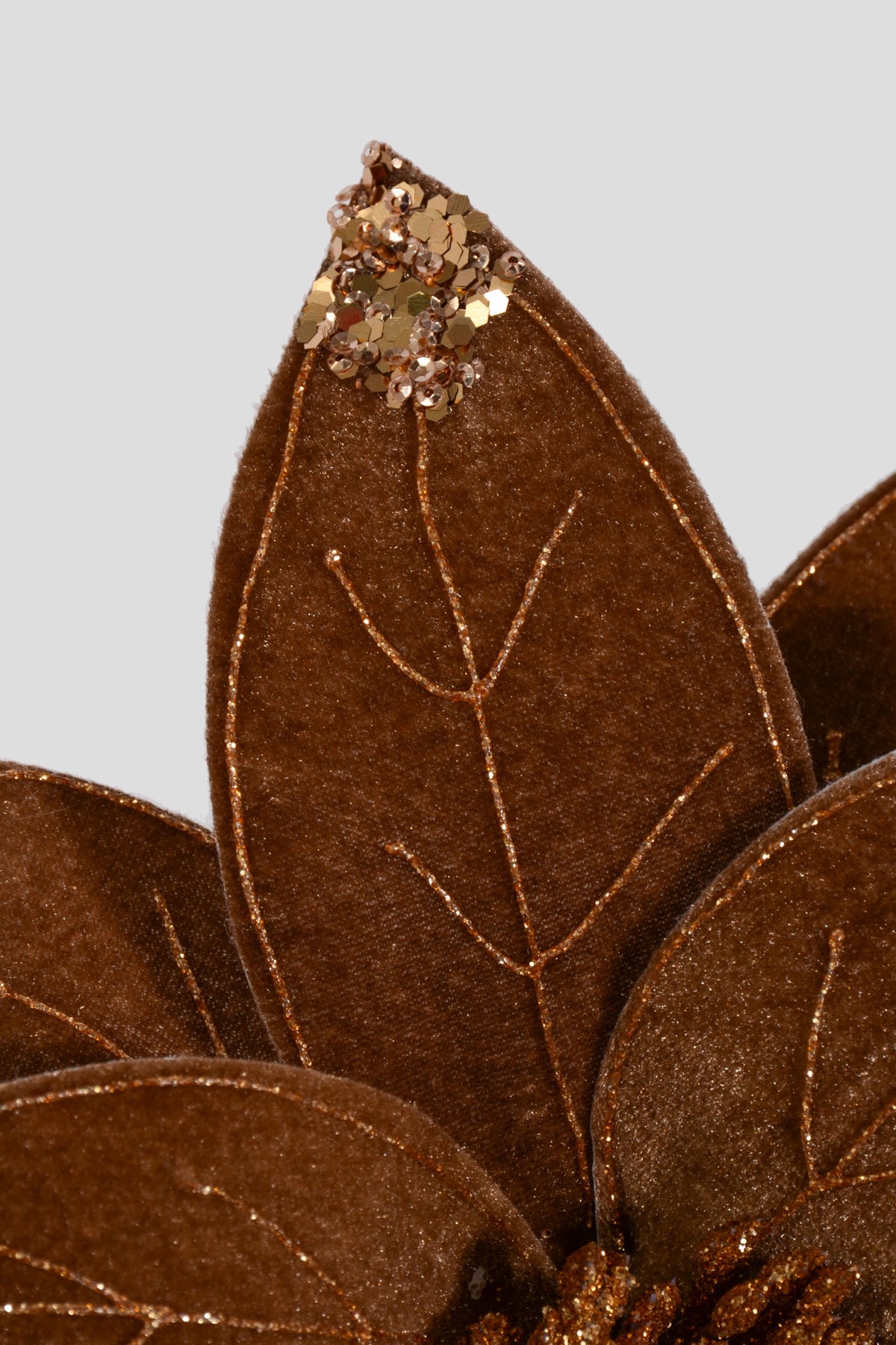 24" Velvet/Sequins Poinsettia Stem Brown