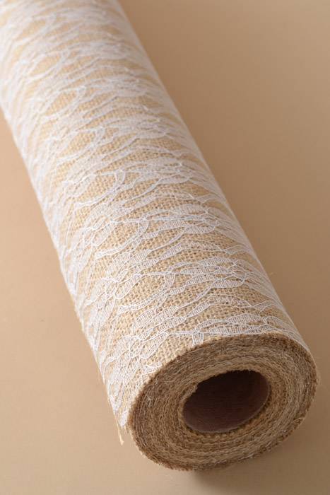 19" X 5yds Jute Ribbon Burlap W/lace Natural/white