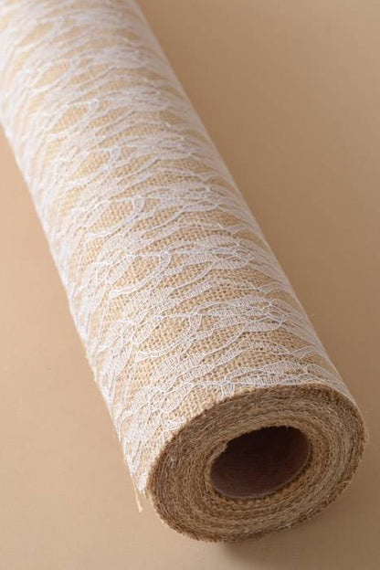 19" X 5yds Jute Ribbon Burlap W/lace Natural/white
