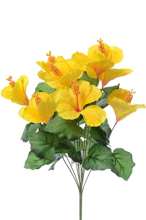 17" Silk Hibiscus Bush Yellow
