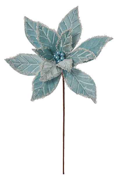22" Velvet Poinsettia Stem Light Blue