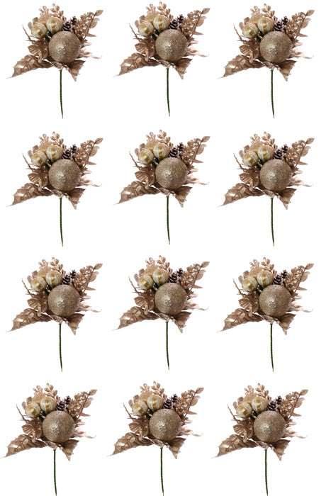 7.5" Ball Cone Eucalyptus Pick Champagne Pkg/12