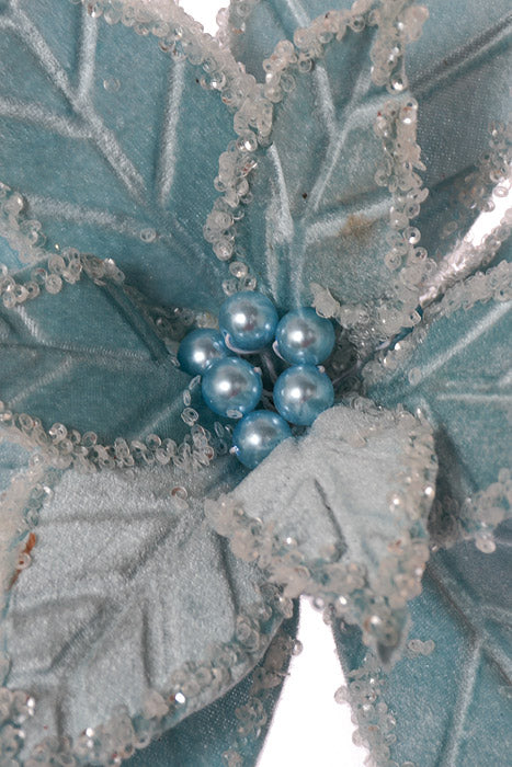 22" Velvet Poinsettia Stem Light Blue