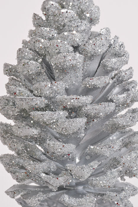 12" Glitter Pinecone Pick Silver
