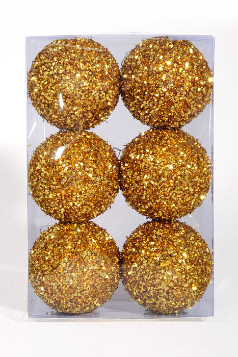 100Mm Ball with Glitter Ornament Gold Pkg/6