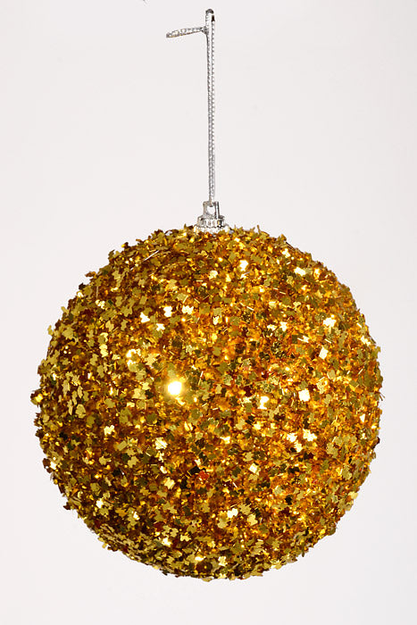 100Mm Ball with Glitter Ornament Gold Pkg/6