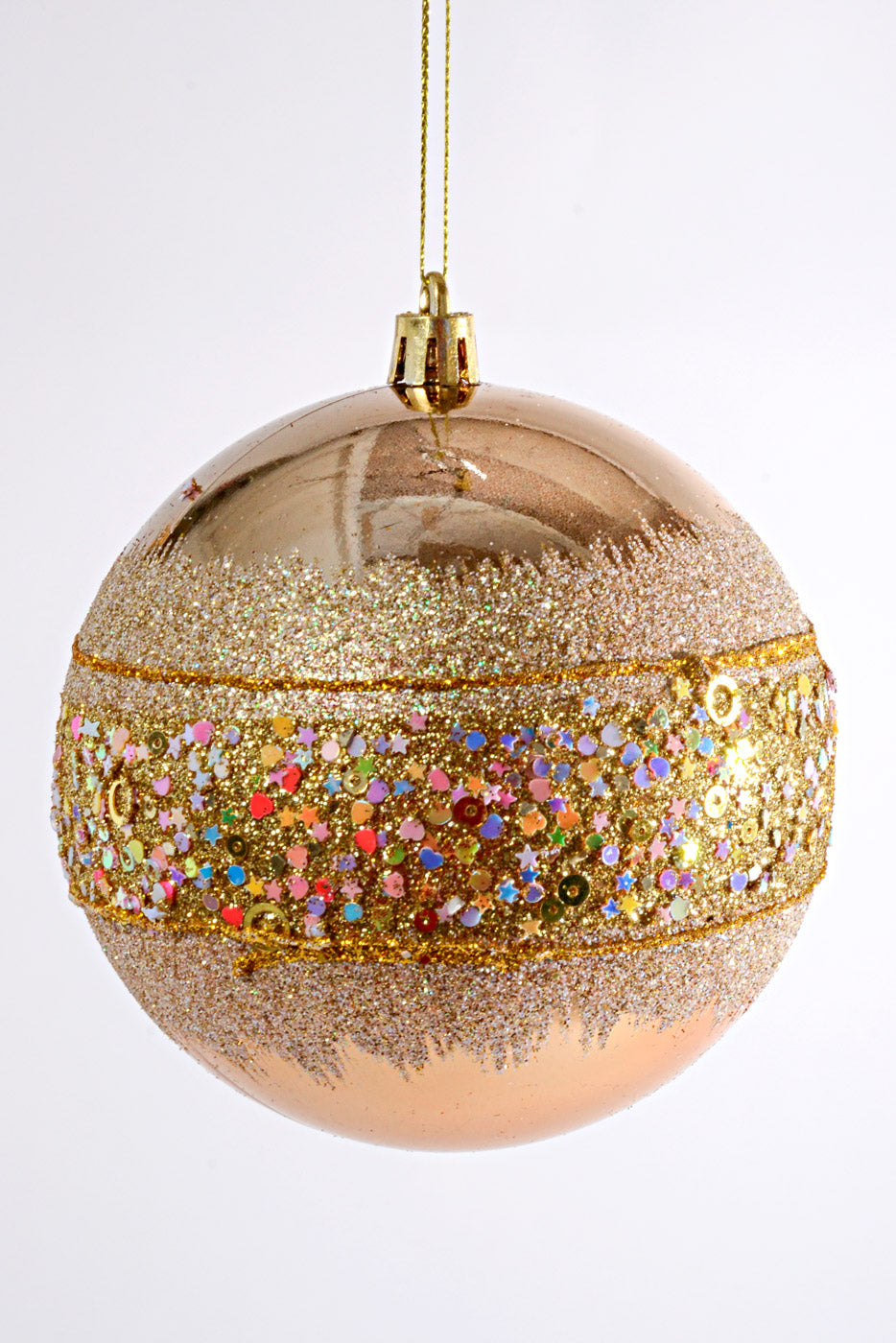 100MM Plastic Shiny/Matte W/Glitter/Sequin Ball Ornament Gold Box/4
