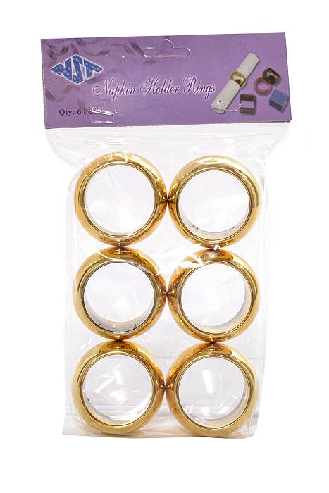 2" Plastic Round Napkin Holder Ring Gold Pkg/6