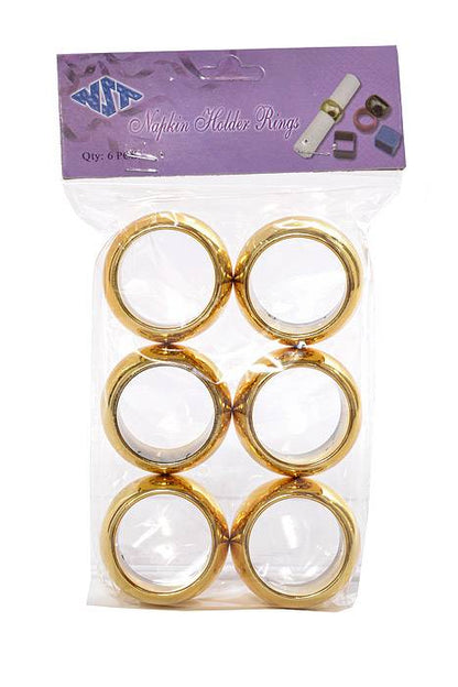 2" Plastic Round Napkin Holder Ring Gold Pkg/6