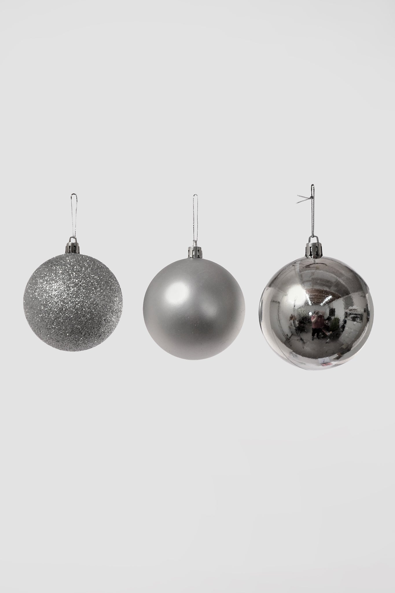 80Mm Shiny/Matte/Glitter Plastic Ornament Ball Silver Box/6