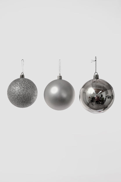 80Mm Shiny/Matte/Glitter Plastic Ornament Ball Silver Box/6
