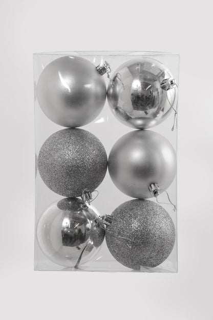 80Mm Shiny/Matte/Glitter Plastic Ornament Ball Silver Box/6