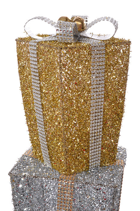 28" Piled Gift Boxes W/band &amp; Bell (Gold/Silver)