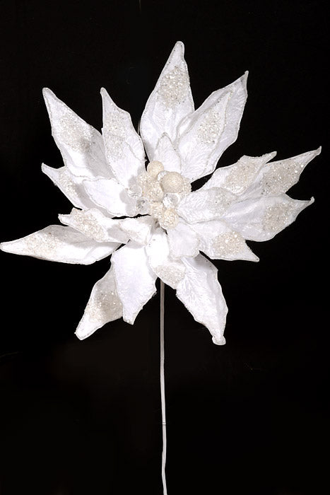 24" Glitter Jewel Display Poinsettia Stem White