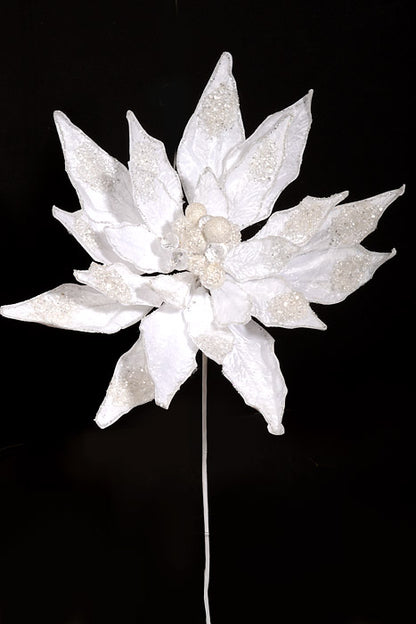 24" Glitter Jewel Display Poinsettia Stem White