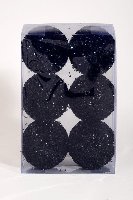 100Mm Ball with Glitter Ornament Black Pkg/6