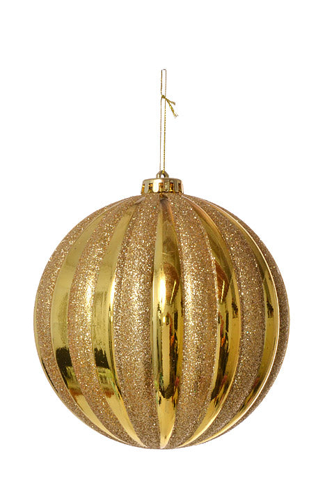 150Mm Shiny Pumpkin With Glitter Ornament Gold