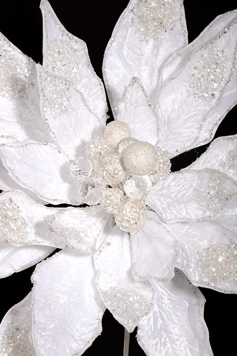24" Glitter Jewel Display Poinsettia Stem White
