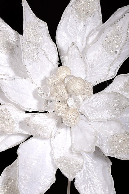24" Glitter Jewel Display Poinsettia Stem White