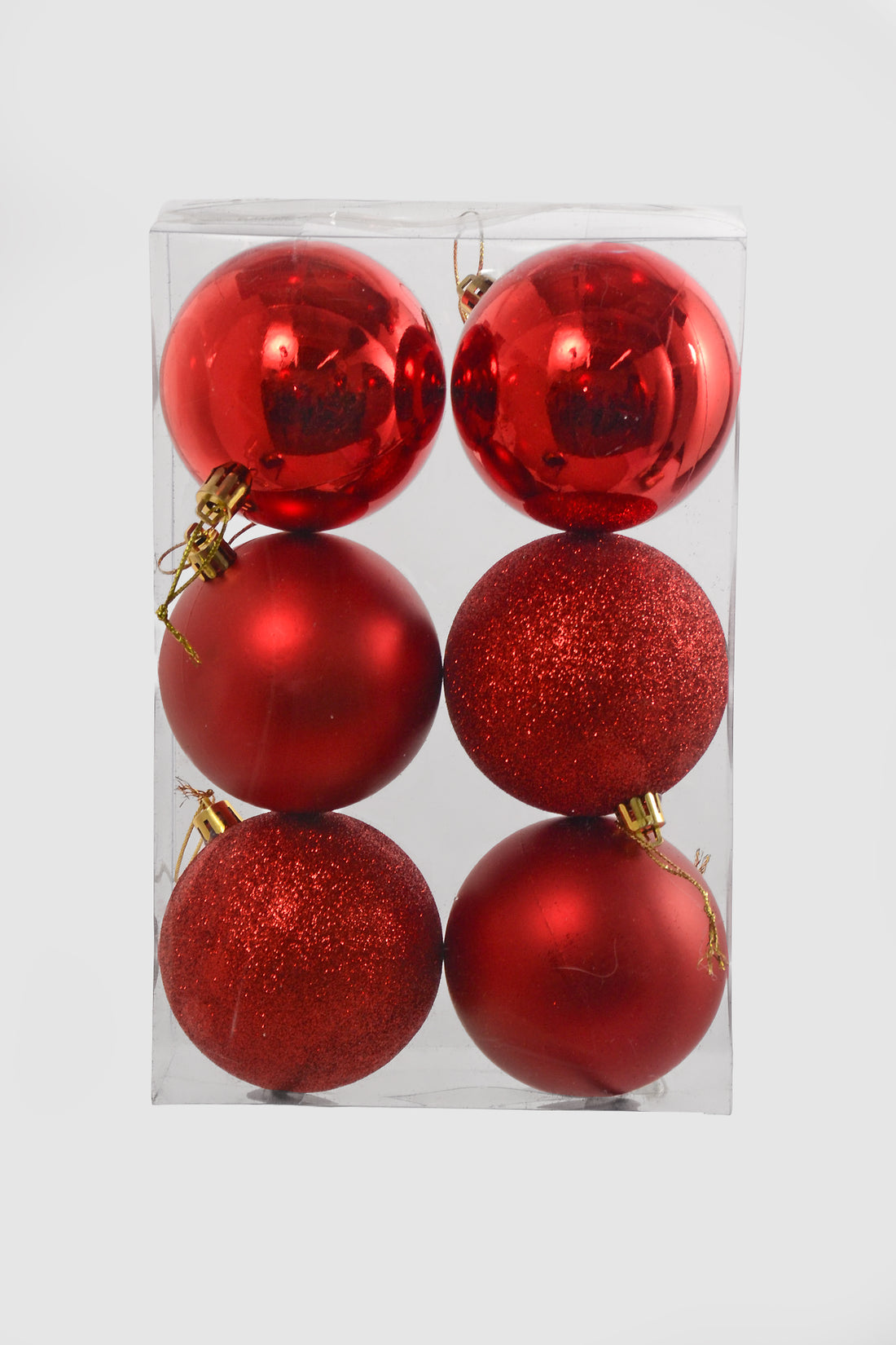 80Mm Shiny/Matte/Glitter Plastic Ornament Ball Red Box/6