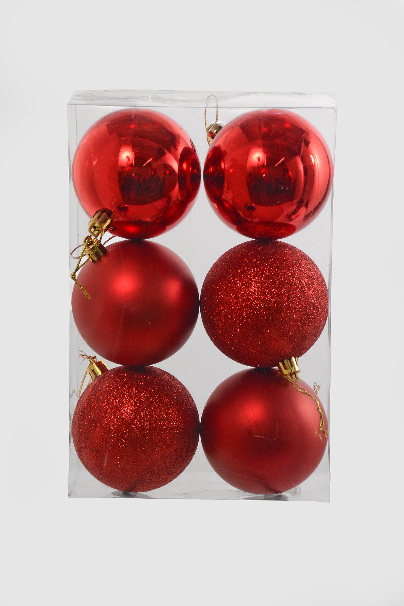 80Mm Shiny/Matte/Glitter Plastic Ornament Ball Red Box/6