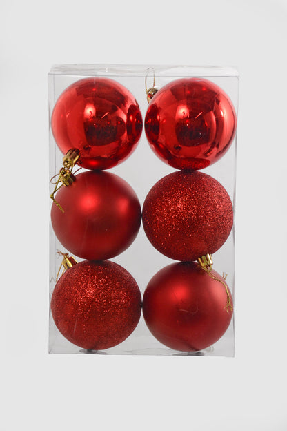 80Mm Shiny/Matte/Glitter Plastic Ornament Ball Red Box/6