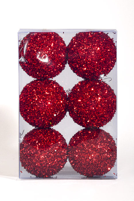 100Mm Ball with Glitter Ornament Red Pkg/6