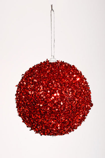 100Mm Ball with Glitter Ornament Red Pkg/6