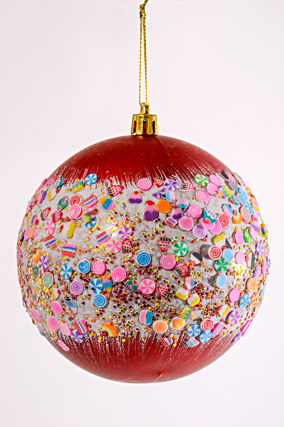 100MM Plastic Shiny/Matte Ball with Candy Ornament Red Box/4