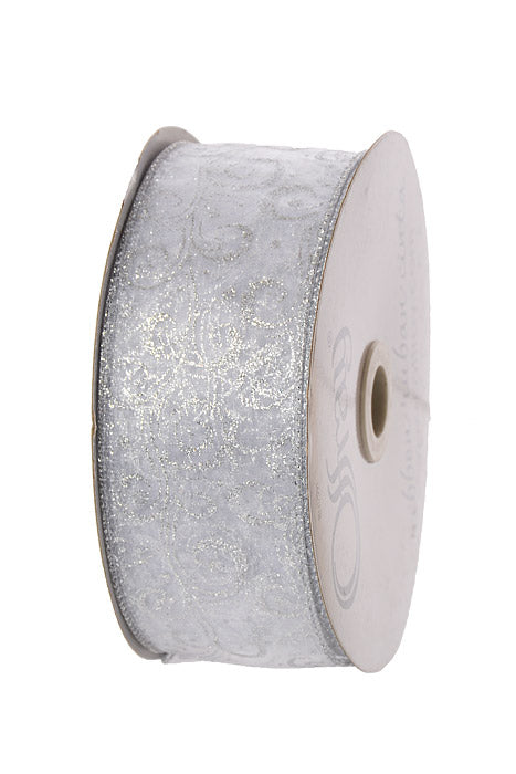 2.5" X 50Yds Wired Harwyck Ribbon Silver