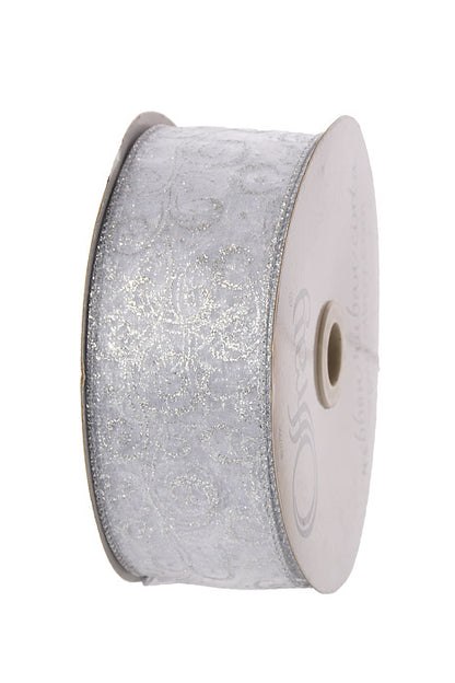 2.5" X 50Yds Wired Harwyck Ribbon Silver