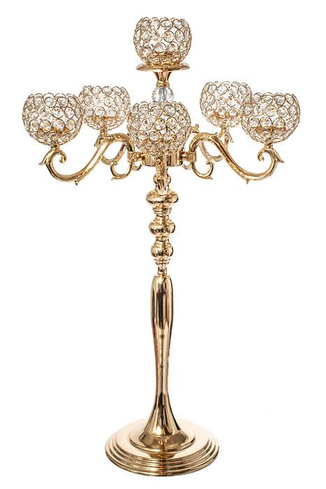 32&quot; Metal 5-glite Candelabrum Gold