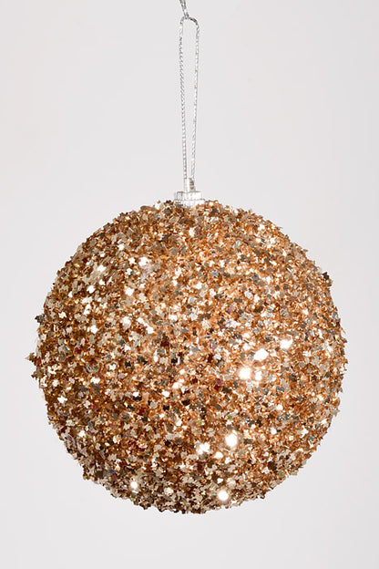 100Mm Ball with Glitter Ornament Champagne Pkg/6