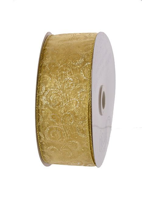 2.5" X 50Yds Wired Harwyck Ribbon Gold