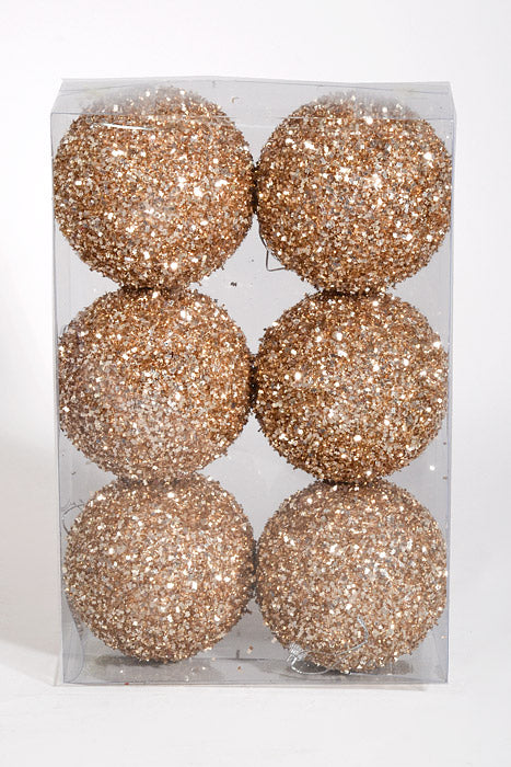 100Mm Ball with Glitter Ornament Champagne Pkg/6