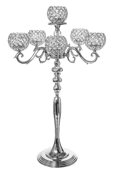32&quot; Metal 5-glite Candelabrum Silver