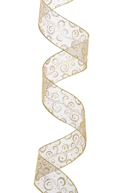 2.5" X 50Yds Wired Harwyck Ribbon Gold