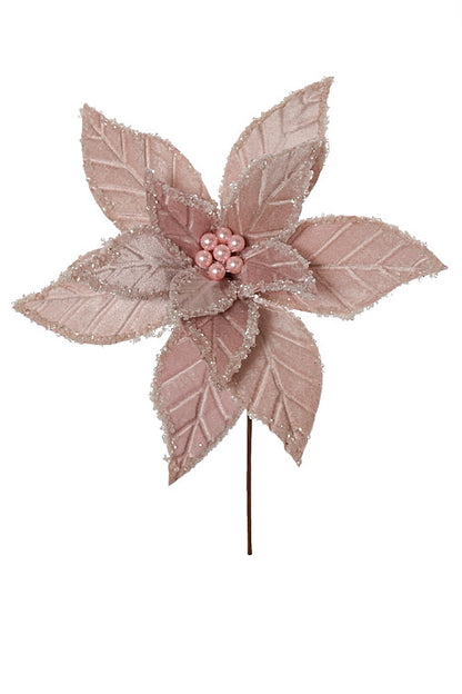 22" Velvet Poinsettia Stem Pink