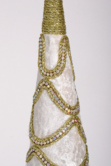 18.5-25&quot; Velvet with Jewel Cone Tree Ivory Set/2