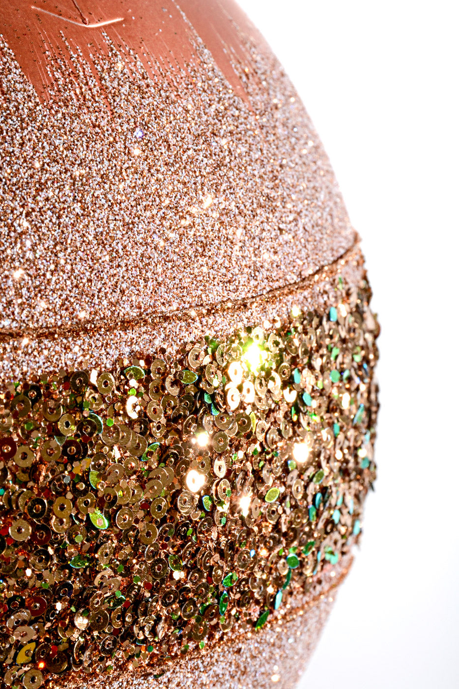 200MM Plastic Matte W/Glitter/Sequin Ball Ornament Copper/Gold