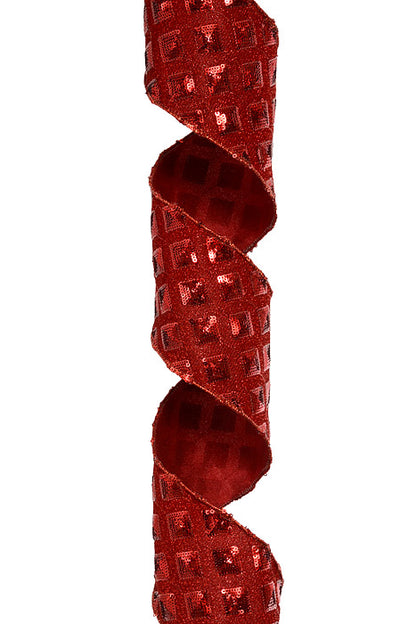 4" X 5Yds Wired Sequin Metallic Lame Diamond Ribbon Red