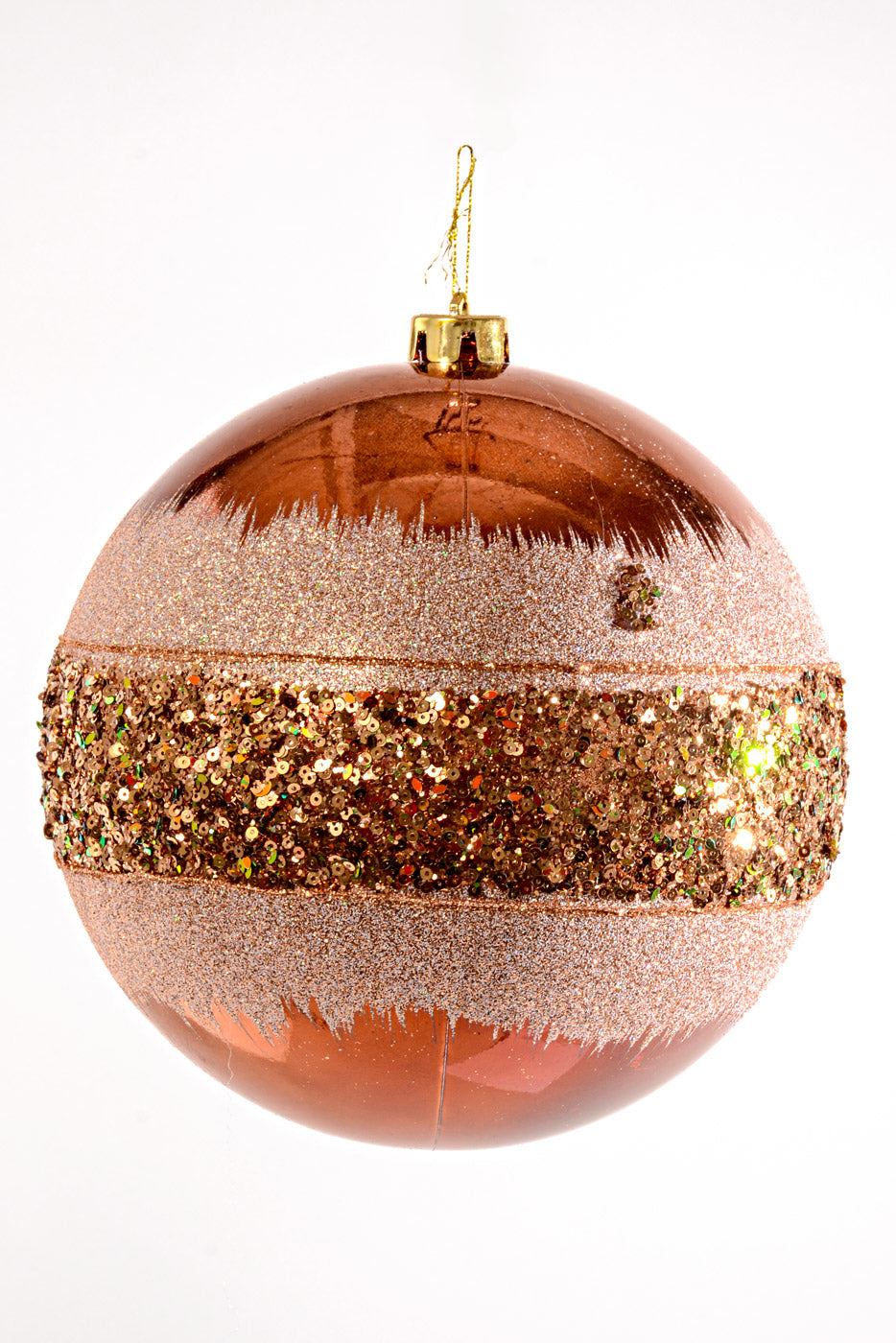 200MM Plastic Shinny Ball W/Glitter/Sequin Ornament Copper/Gold