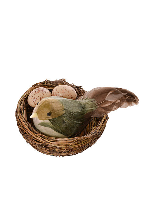 3.5" Chickadee in Nest w/2 Eggs Green