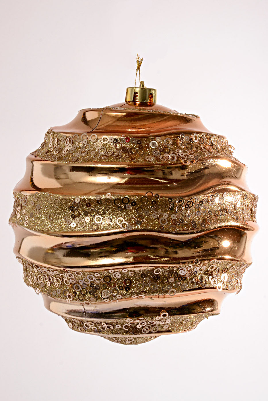 200MM Plastic Ball with Glitter/Sequin Ornament Champagne