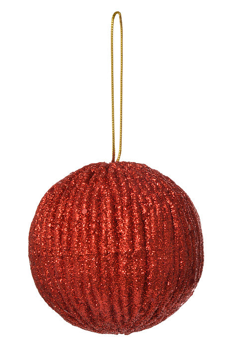 100Mm Styrofoam Ball Ornament W/Glitter (Red)