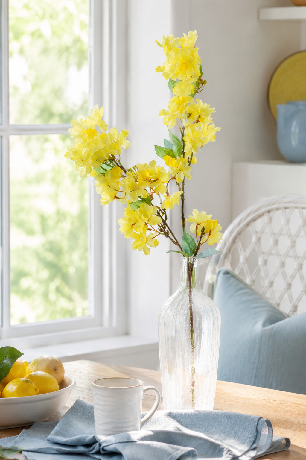 35" Silk Cherry Blossom Spray Yellow