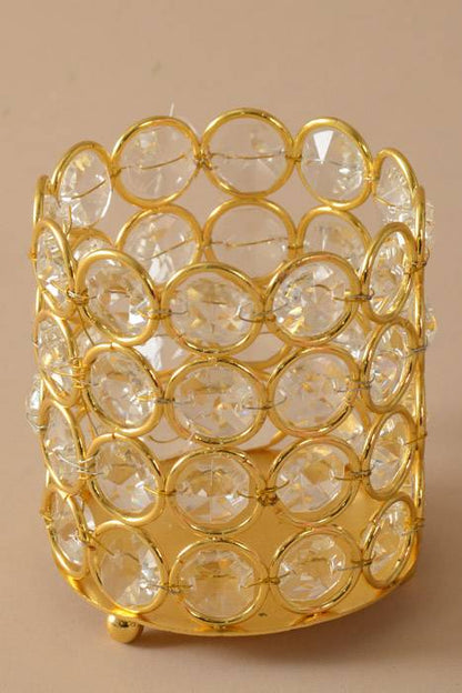 3&quot; X 3.5&quot; Crystal Bead Candle Holder Gold/clear